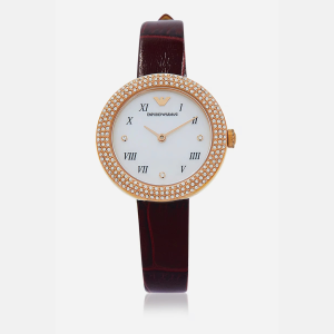 EMPORIO ARMANI - 30 mm Leather Strap Women's Watch - Maroon